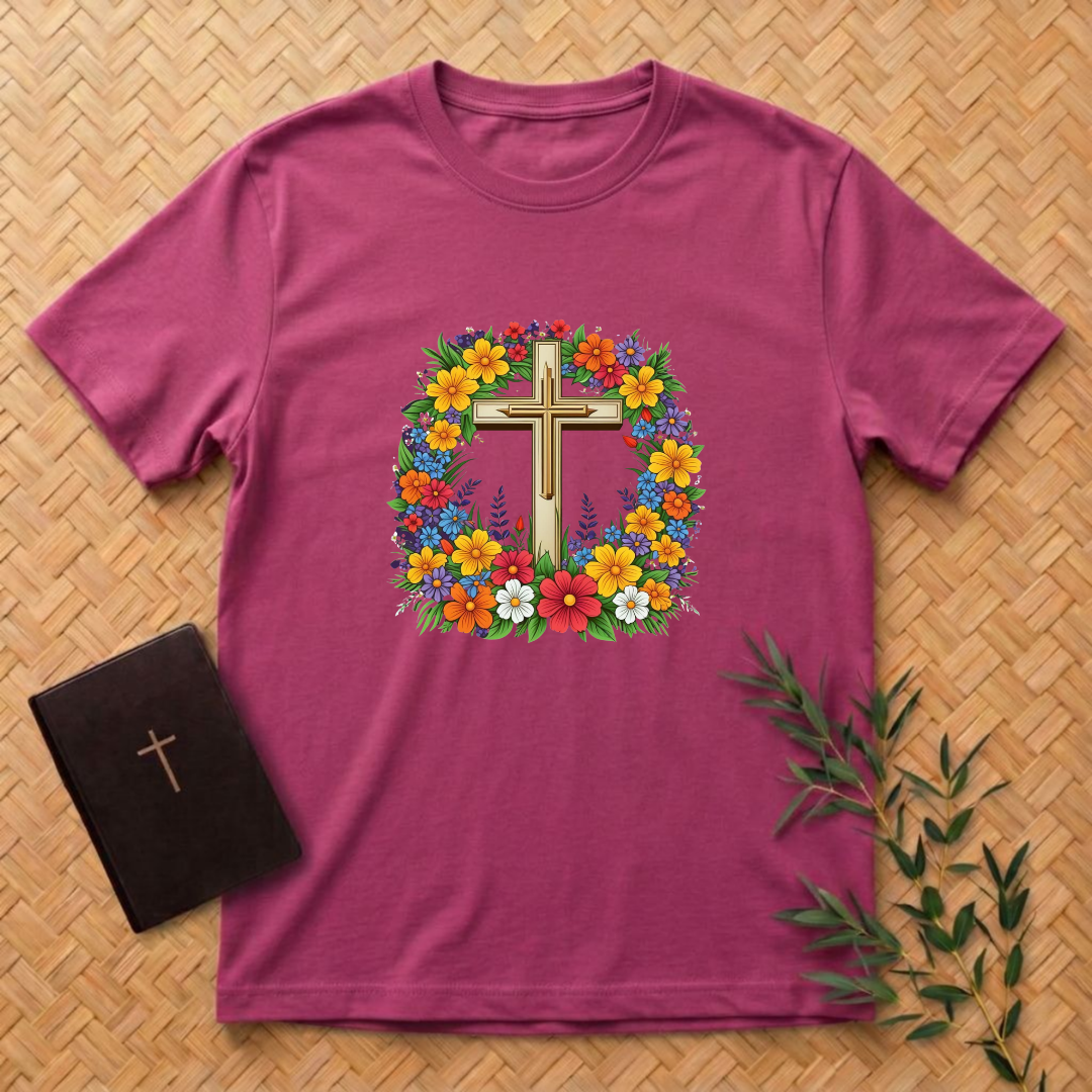 Crown of Flowers Cross T-Shirt